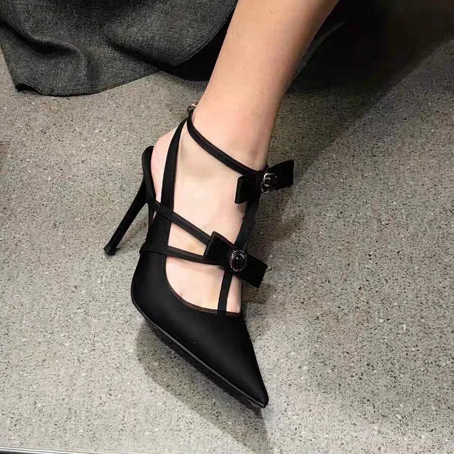 Soufree  -  Sexy Satin Pointed Toe High Heels Women Stripper Party Bridal Shoes Pumps Stiletto Heel Woman Bow Luxury Designer Sandals Female