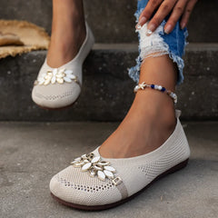 Soufree  -  Designer Flowers Mother Shoes Light Slip-on Cloth Shoes for Women Knitting Mesh Women's Flat Shoes hollow summer sandalias