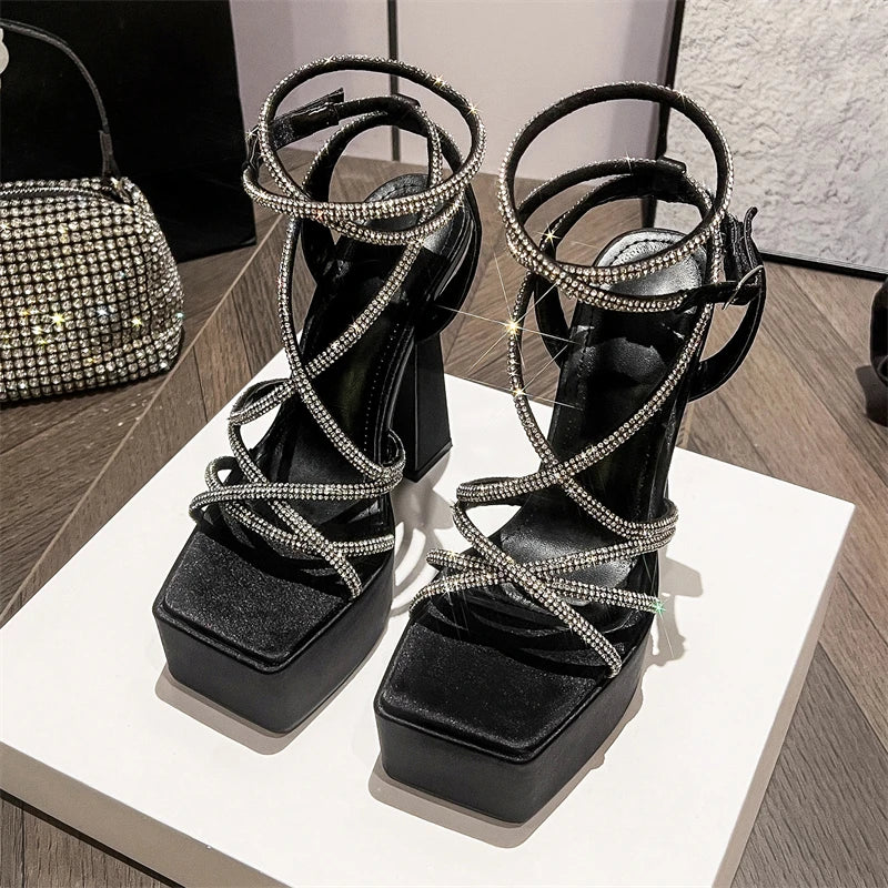 soufree  -  Water Diamond Hollow Open Toe Fashion Sexy Super High Heel Sandals Night Club Steel Pipe Dance Shoes Gladiator Sandals