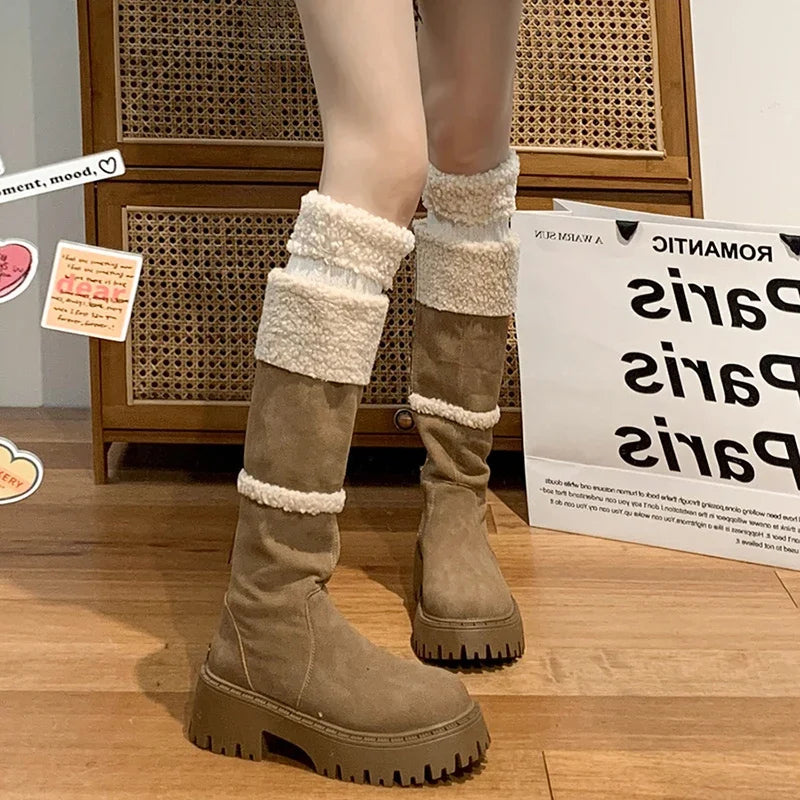 Soufree  -  Vintage Women Western Knee-High Boots Side Zippers Long Booties Comfort Short Plush Shoes Botas Mujer