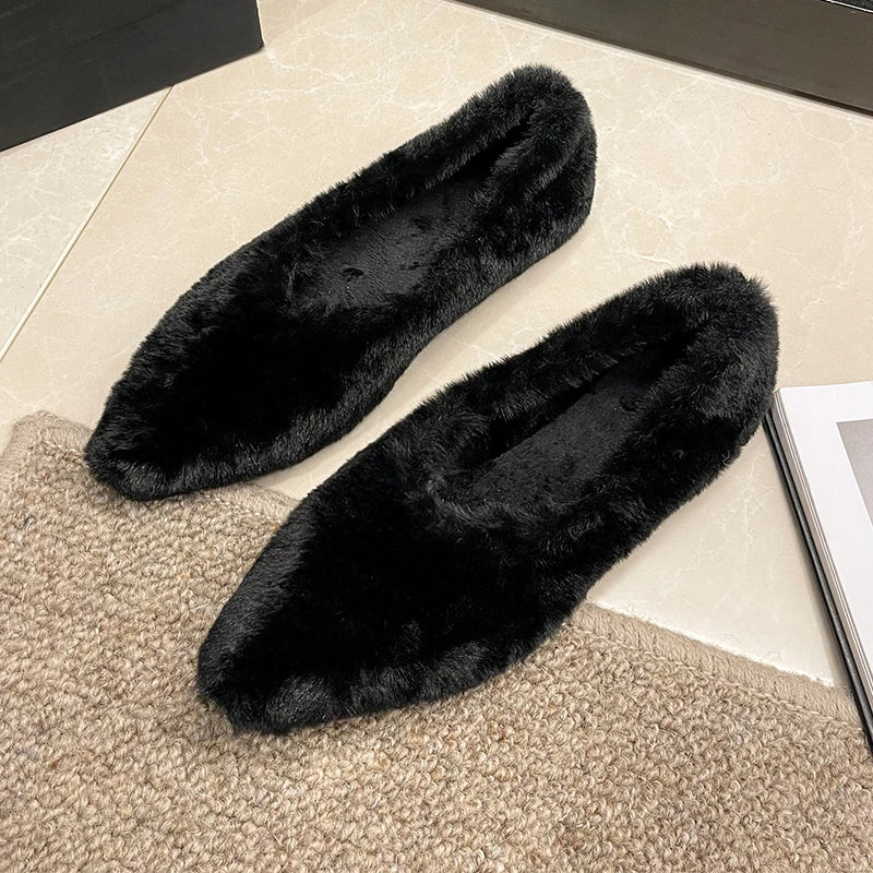 Soufree  -  trending shoes Women Fur Slippers Warm Mules Shoes Casual Mid Heels Boots New Pointed Toe Plush Slingback Flip Flops Cotton Boots