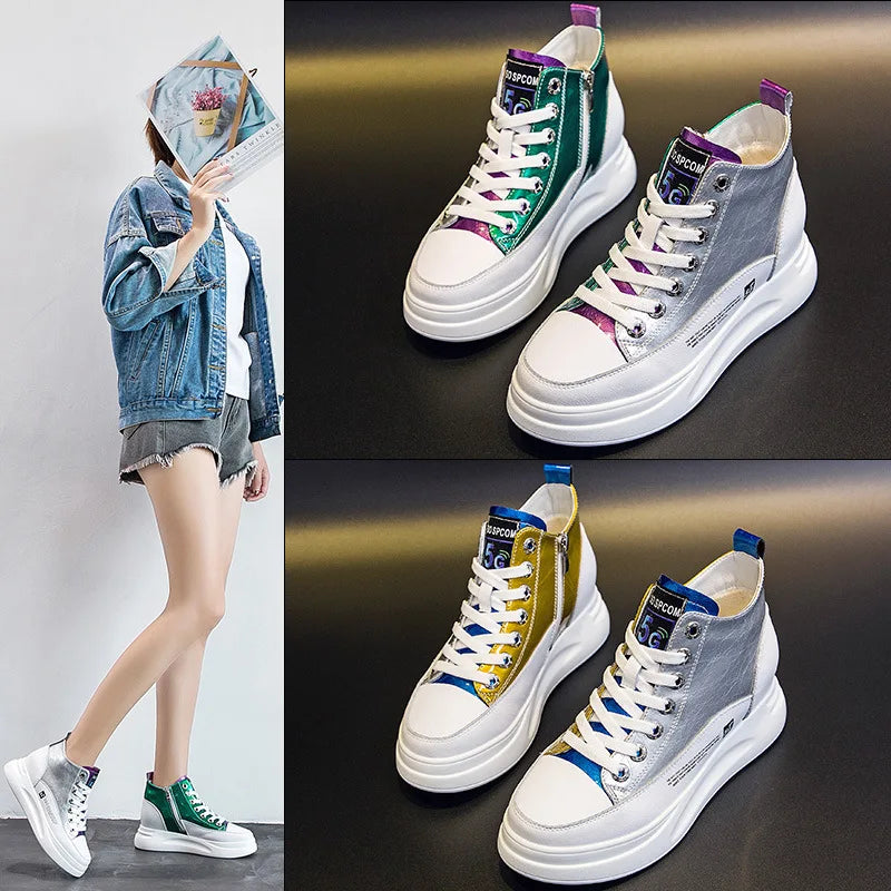 Soufree  -  Personalized Sports Shoes for Women Spring Autumn New Thick-soled Sports Casual High-top Internal Increase Sneakers Girls