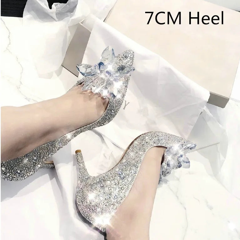 Soufree  -  Newest Shoes Rhinestone High Heels Women Pumps Pointed toe Woman Crystal Party Wedding Shoes 5cm/7cm/9cm