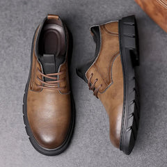 Soufree  -  Dress Shoes Men Autumn Trend New Business Casual Leather Shoes Men's Thick Soled Work Shoe Lace-up Sapato Social Masculino