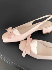 Soufree  -  Sweet Solid Square Heels Sandals Women Summer New Elegant Bow French Ballet Shoes Female Fairy Gentle Style Mary Jane Shoes