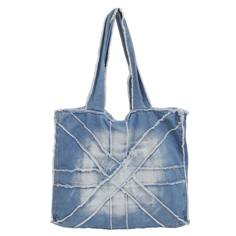 Soufree  -  Large Denim Women's Bag New Jeans Tote Bag Y2K Canvas Shoulder Bag Student Eco Bag Korean Shopper Female Purses and Handbag