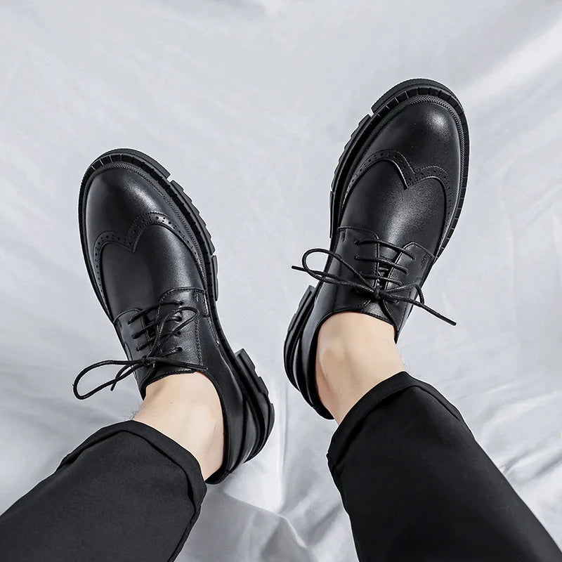 Soufree  -  Brand Men Shoes Formal Dress Shoe Black Leather Shoes Men Lace Up Platform Business Casual Shoes for Men Wedding Party Office