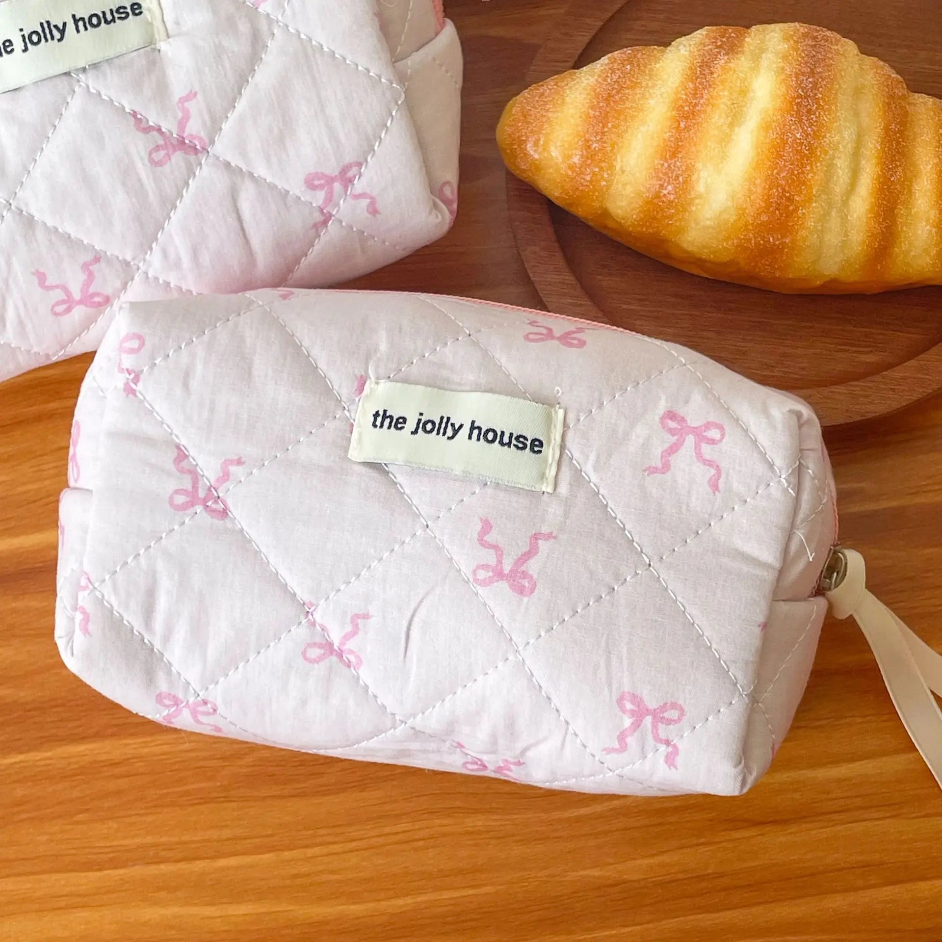 Soufree  -  Pink Bowknot Quilting Women Cosmetic Bag Portable Zipper Makeup Travel Organizer Female Handbag Toiletry Pouch For Girls