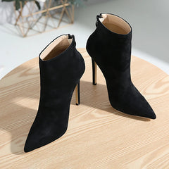 Soufree  -  Winter Women Ankle Boots Sexy Pointed Toe Thin High Heel Concise MATURE Zippers Party Dress Shoes Black Size 35-42