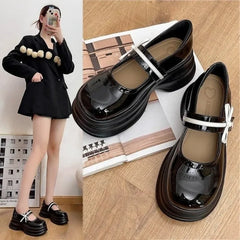 Soufree  -  Oxford Shoes for Women Mary Jane Buckle Strap Leather High Heels Round Toe Women Shoes Butterfly Knot Platform Shoes Plus Size