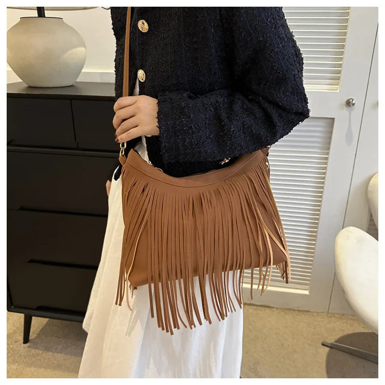 Soufree  -  handbag big original brand women bags brands replica retro large capacity tassel bag