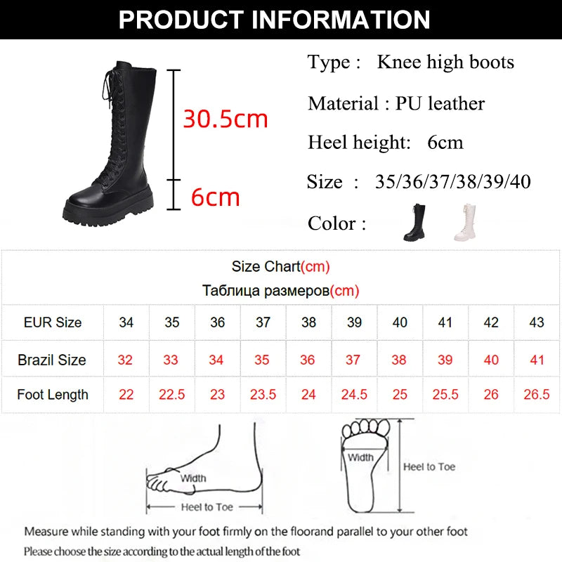 Soufree  -  Chunky Platform Punk Boots Women Autumn Winter Thick Bottom Knee High Boots Woman Fashion PU Leather Motorcycle Botas Mujer