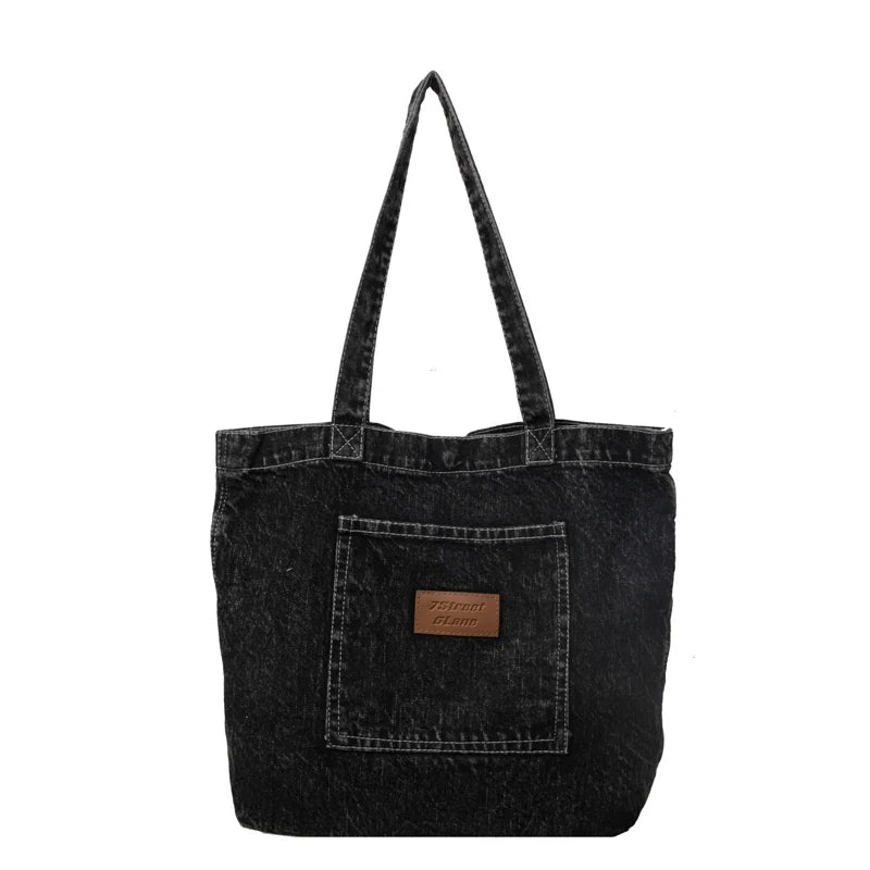 Soufree  -  Large Denim Women's Bag New Jeans Tote Bag Y2K Canvas Shoulder Bag Student Eco Bag Korean Shopper Female Purses and Handbag