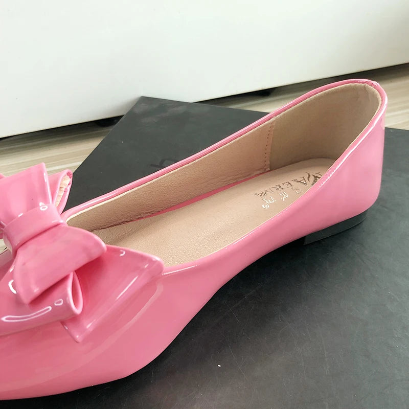 Soufree  -  Women Flats Wedding Shoes Pink Cherry Red Pointed Casual Shoes Female Summer Spring Slip on Bowknot Flat Heel Ballet Shoes 33-43