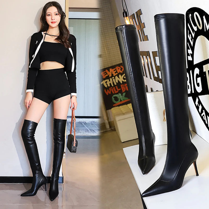 Soufree  -  Shoes Sexy Over-the-Knee Boots Women Quality Leather Boots Plush Keep Warm Winter Boots High Heel Boots Plus Size 42 43