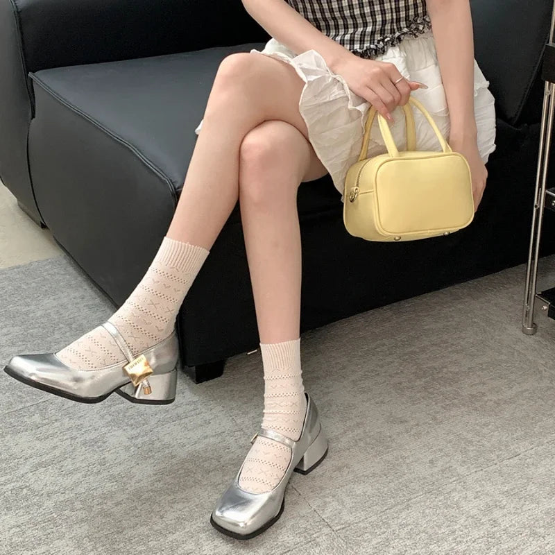 Soufree  -  Spring Women Mary Jane Shoes Fashion Shallow Buckle Ladies Elegant Square Heel Single Shoes Street Style Pumps Shoes