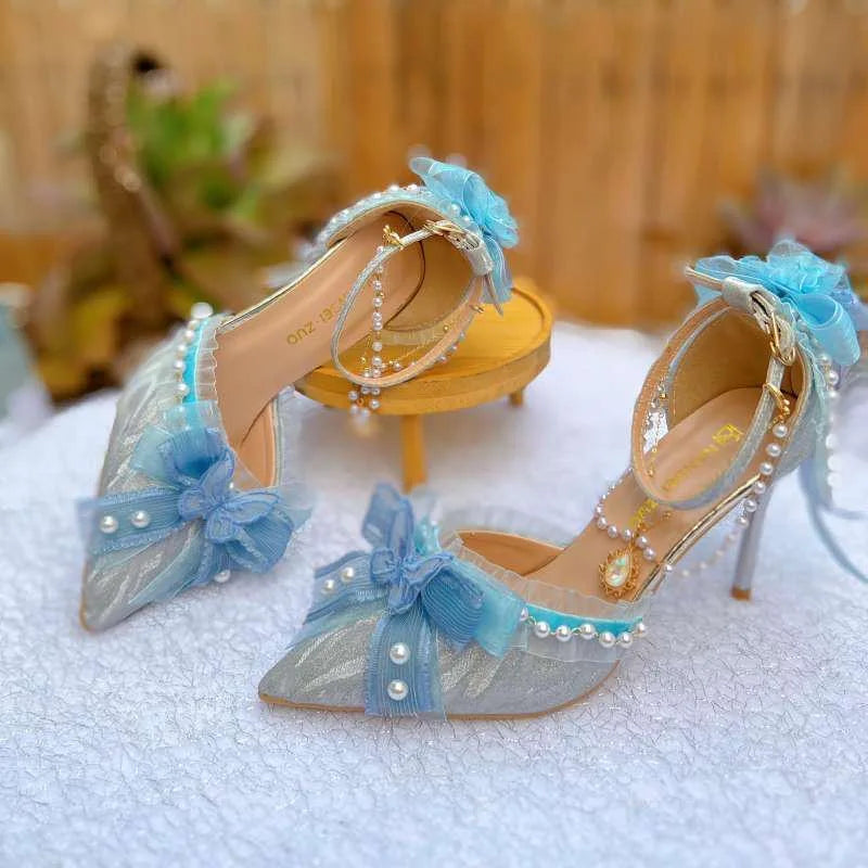 Soufree  -  pink lolita heels women's bow shoes blue heels luxury women's sandal luxury designer heels y2k Japanese bridal Stiletto shoes