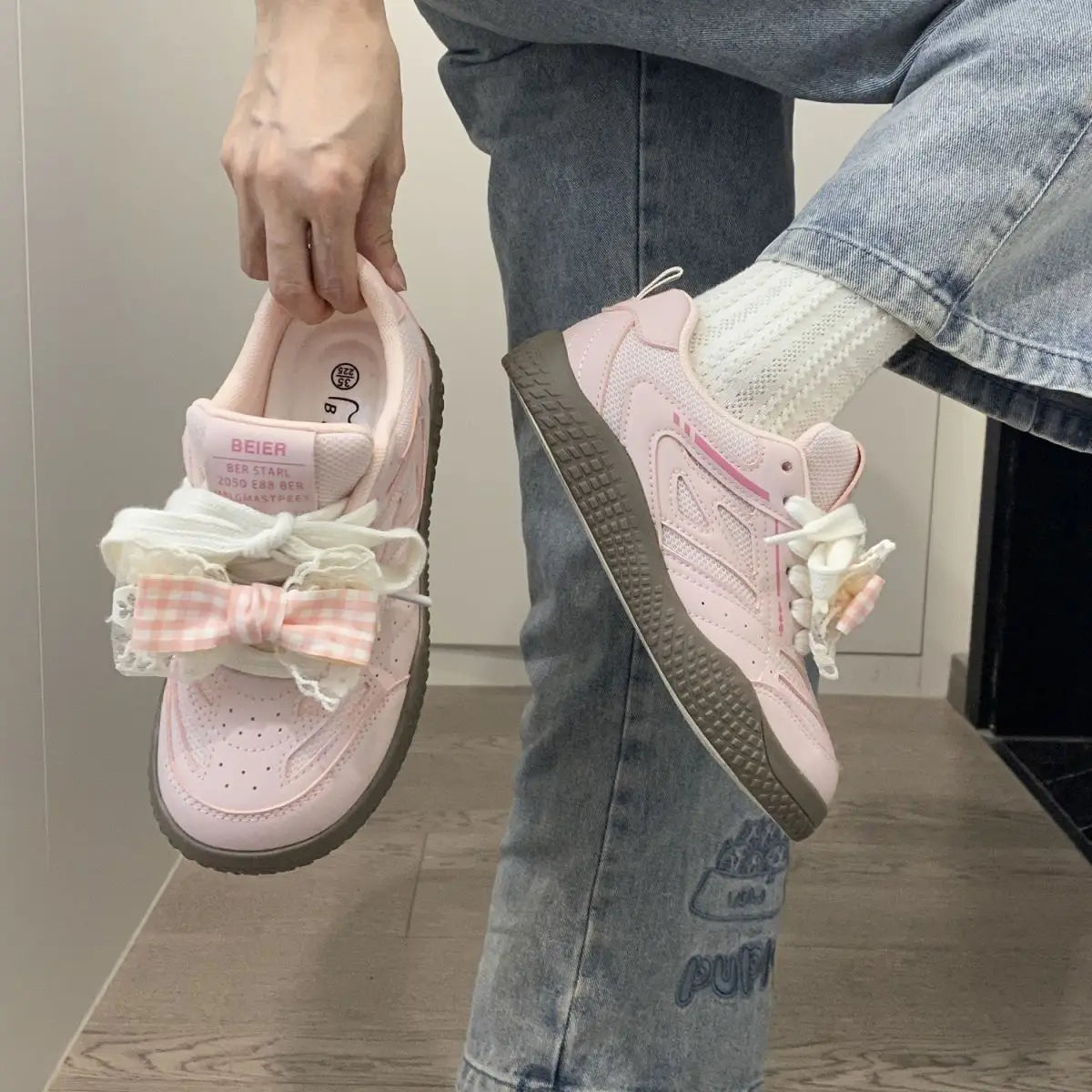 Soufree  -  Kawaii Shoes Bowknot Women Sneakers Spring Summer Platform Vulcanize Cute Casual Pink Lolita Korean Fashion Footwear