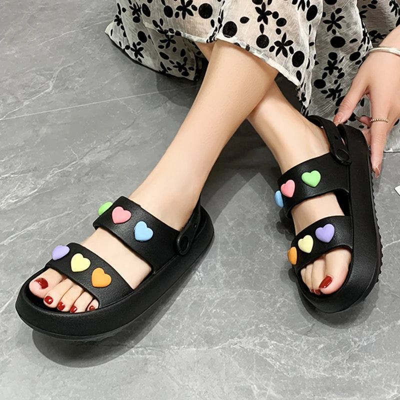 Soufree  -  Heart Decoration Platform Sandals for Women Summer Eva Soft Sole Baech Slippers Woman Anti-Slip Pink Slides Shoes