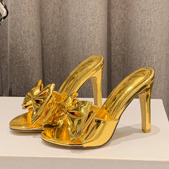 Soufree  -  Spring New Sweet Pleated Sexy Butterfly-Knot Patent Leather High Heel Shallow Thin Strap Woman Sandals high heels