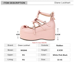 Soufree  -  New Sweet Heart Buckle Wedges Mary Janes Women Pink Bow Cross Strap Chunky Platform Lolita Ladies Punk Gothic Cosplay Girls Shoe