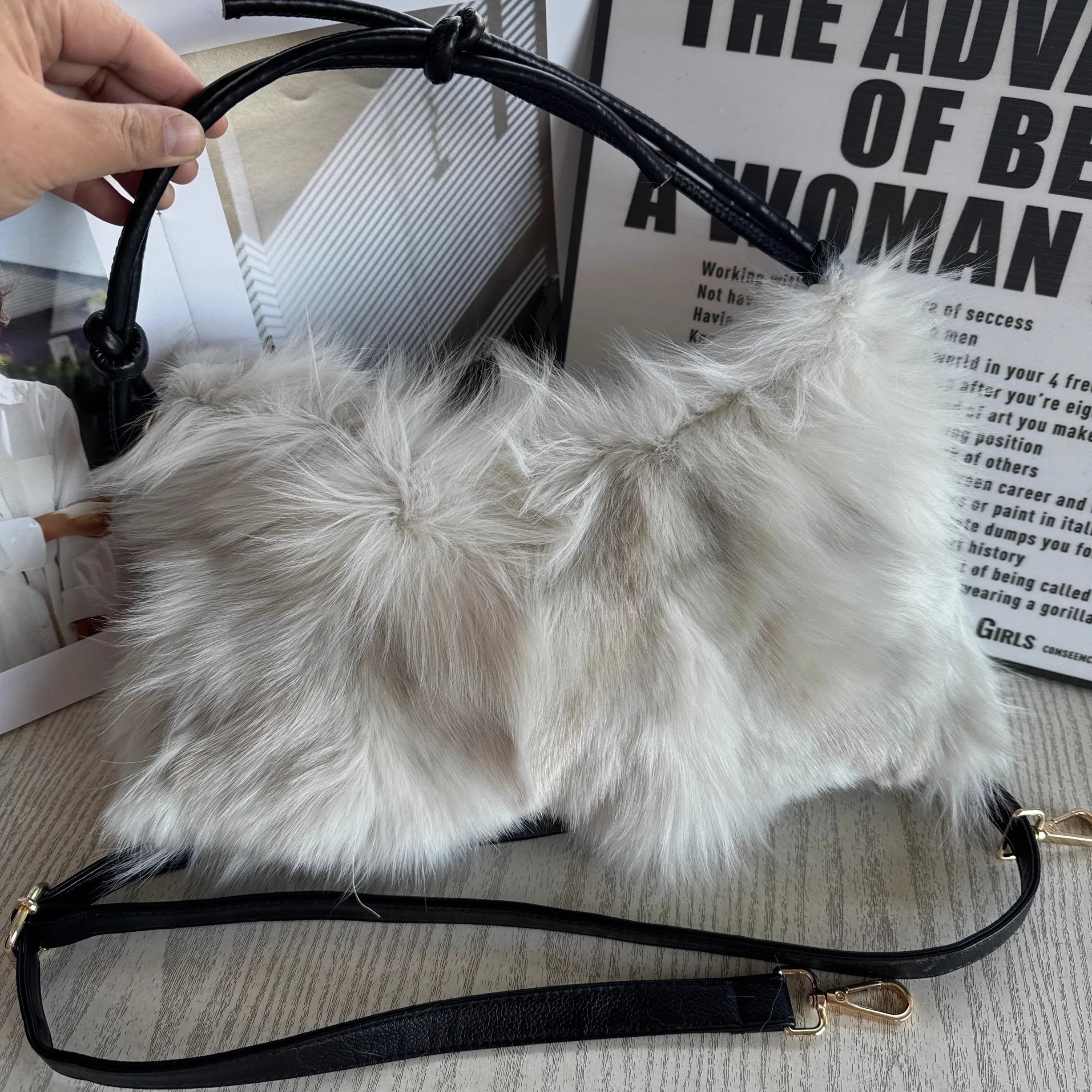 Soufree  -  Winter Fox Fur Bag Women's  Bag Fashion  Handbag Ladies Bags Purses Women Shoulder Bag Real Silver Fox Fur Messenger Bags