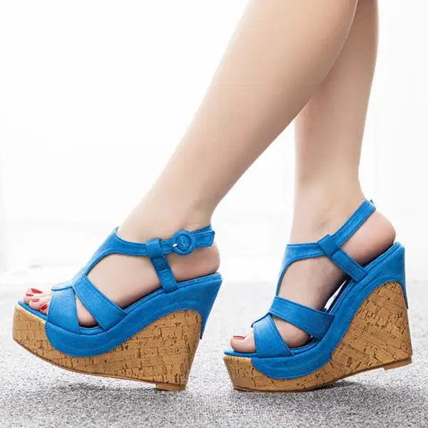 Soufree  -  Cross Large Size Beige Heeled Sandals Velvet Shoes Cross-Shoes Clogs Wedge Summer Espadrilles Platform Big Black High Suede