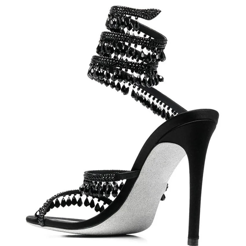 Soufree  -  Fashion Crystal Pendant Tassels Women Sandals Sexy Snake Coiled Stiletto High heels Gladiator sandals Summer Wedding Party Shoes