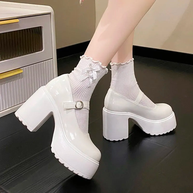 Soufree  -  Retro Chunky Platform Pumps Women New Buckle Strap Super High Heels Mary Jane Shoes Woman Goth Thick Heeled Party Lolita Shoes