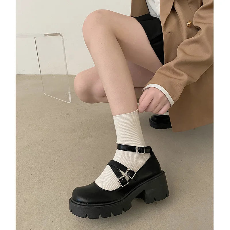 Soufree  -  Retro Ins British Style Single Shoe Women's Summer New Japanese Lolita Academy Style Lolita Leather Shoes Pu Loli Single Sh