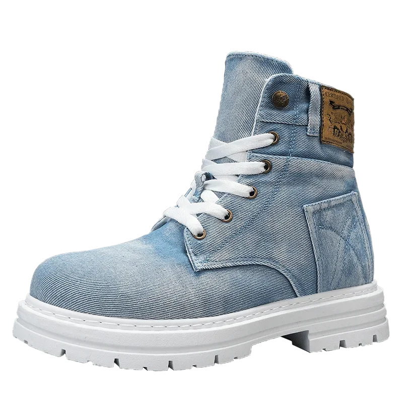 Soufree  -  Men's High Top Retro Denim Sneakers Are Fashionable Versatile, Lightweight and Outdoor Lace Up High Top Shoes  Hard-Wearing