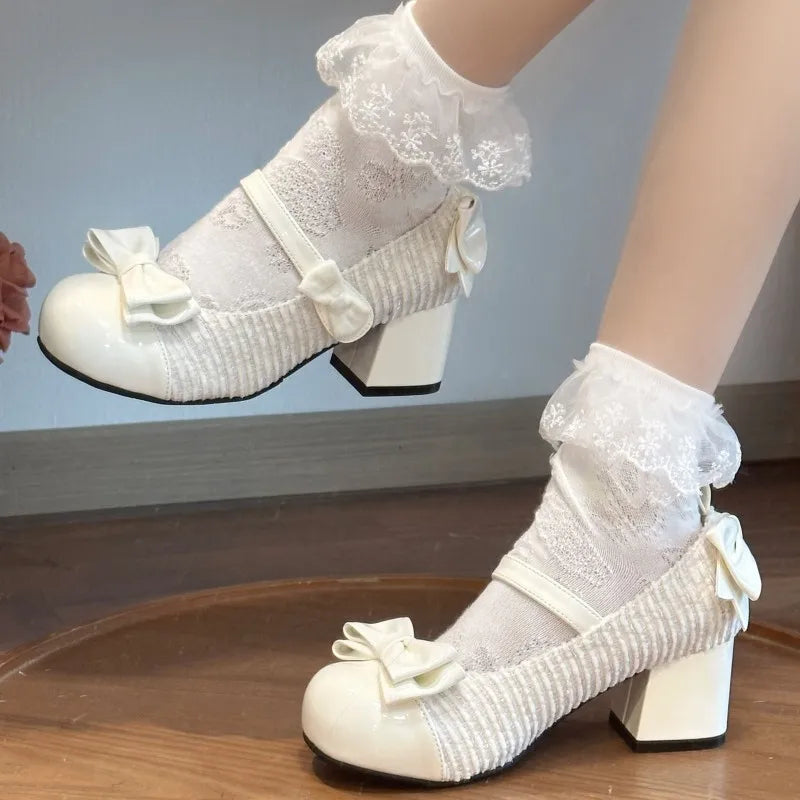 Soufree  -  Cos Loli Tea Party Lolita Shoes Glow in the Night Elegant Cute High Heels Lolita Round Toe LO Sweet Cute Shoes