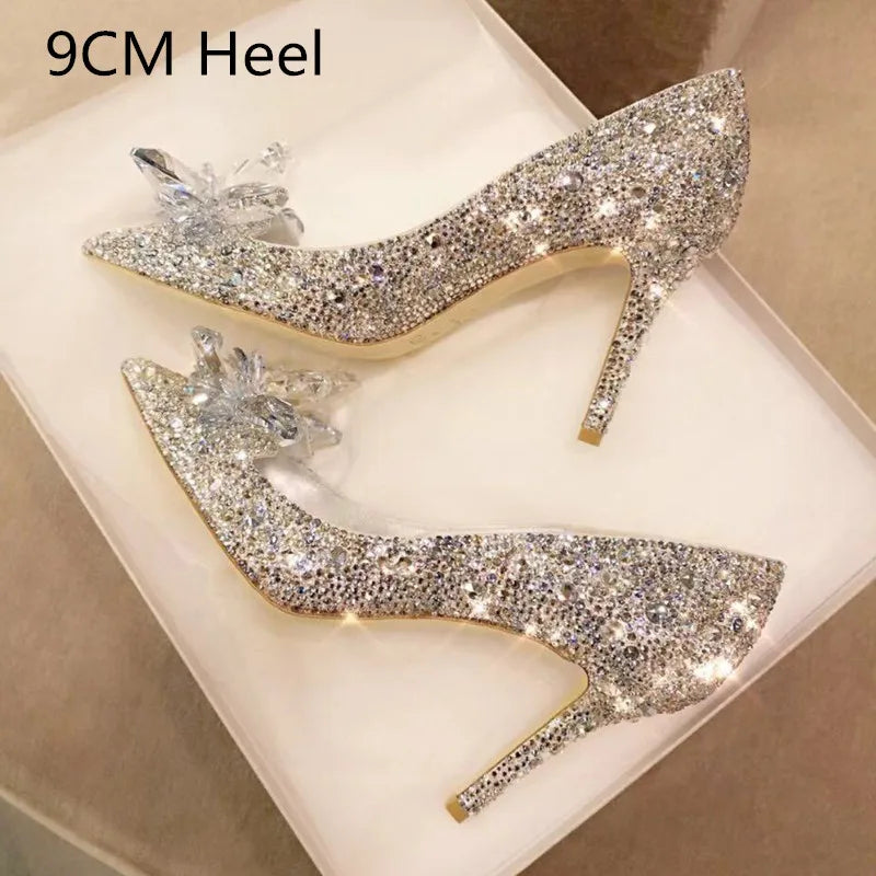 Soufree  -  Newest Shoes Rhinestone High Heels Women Pumps Pointed toe Woman Crystal Party Wedding Shoes 5cm/7cm/9cm