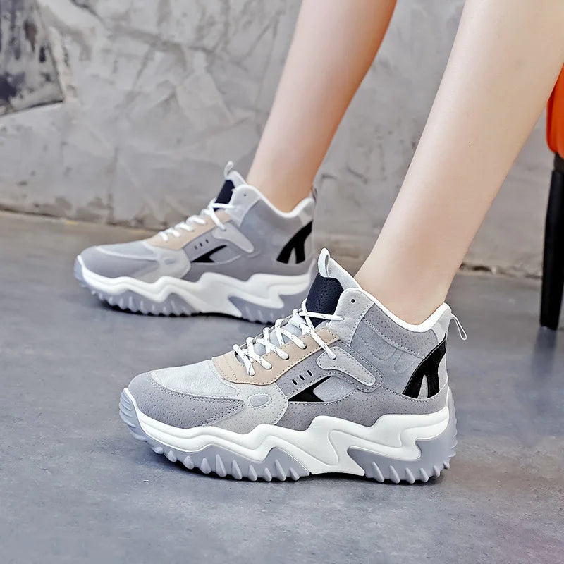 Soufree  -  Winter Sports Sneakers for Women Dad Shoes Plus Velvet Warm Thick Soles Sports Leisure Heightening Walking Shoes Free Shipping