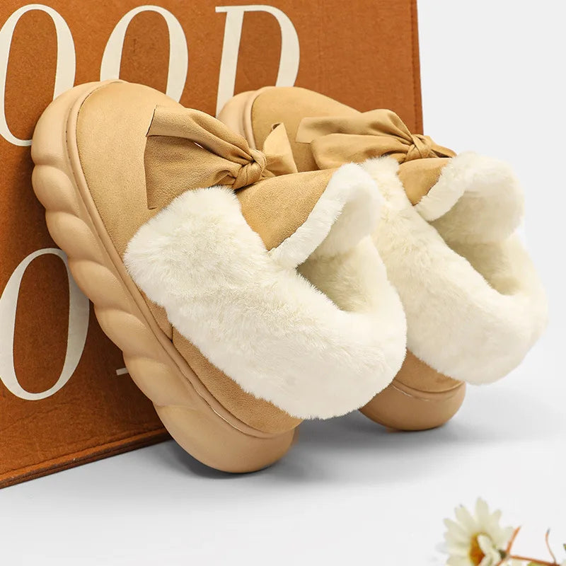 Soufree  -  New Winter Warm Slippers Women Home Floor Shoes Soft Plush Lace-up Female Indoor Street Snow Boots Girls Platform Footwear