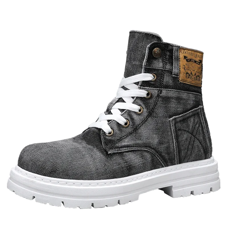 Soufree  -  Men's High Top Retro Denim Sneakers Are Fashionable Versatile, Lightweight and Outdoor Lace Up High Top Shoes  Hard-Wearing