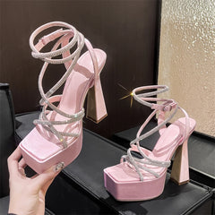 soufree  -  Water Diamond Hollow Open Toe Fashion Sexy Super High Heel Sandals Night Club Steel Pipe Dance Shoes Gladiator Sandals