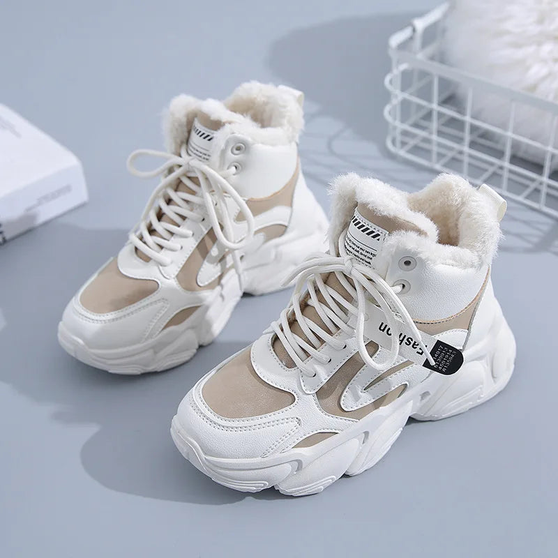 Soufree  -  Winter New Women's High Top Sneakers Plush Warm Cotton Shoes Designer Comfy Anti-slip Snow Boots Casual Fashion Platform Boots