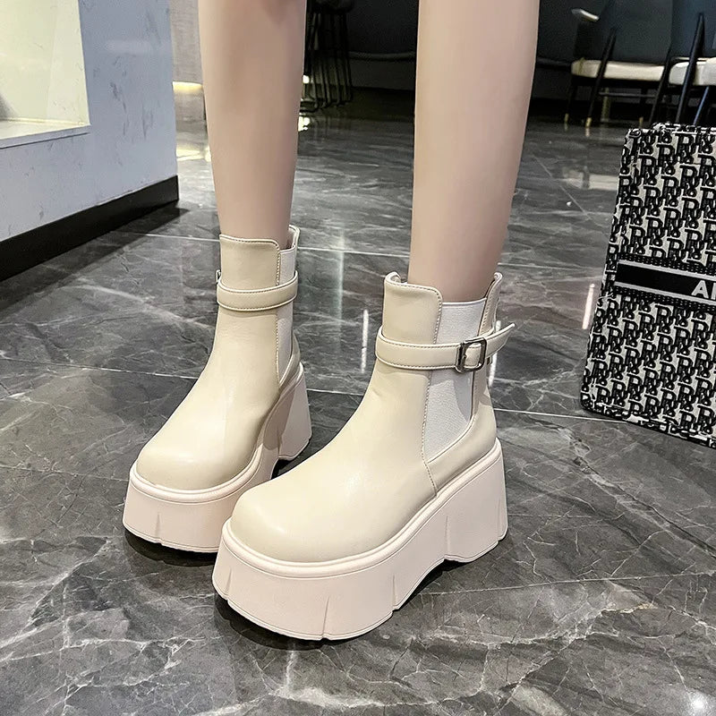 Soufree  -  Winter New Woman Platform Ankle Boots Fashion Round Toe Pu Ladies Elegant Short Boots Shoes Thick Bottom Women's Footwear