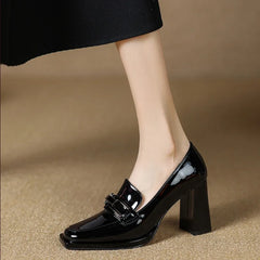 Soufree  - Autumn New Pumps Shoes Women's Fashion Retro Metal Buckle Single Shoes Women's Casual Small Leather Shoes Chunky Heel