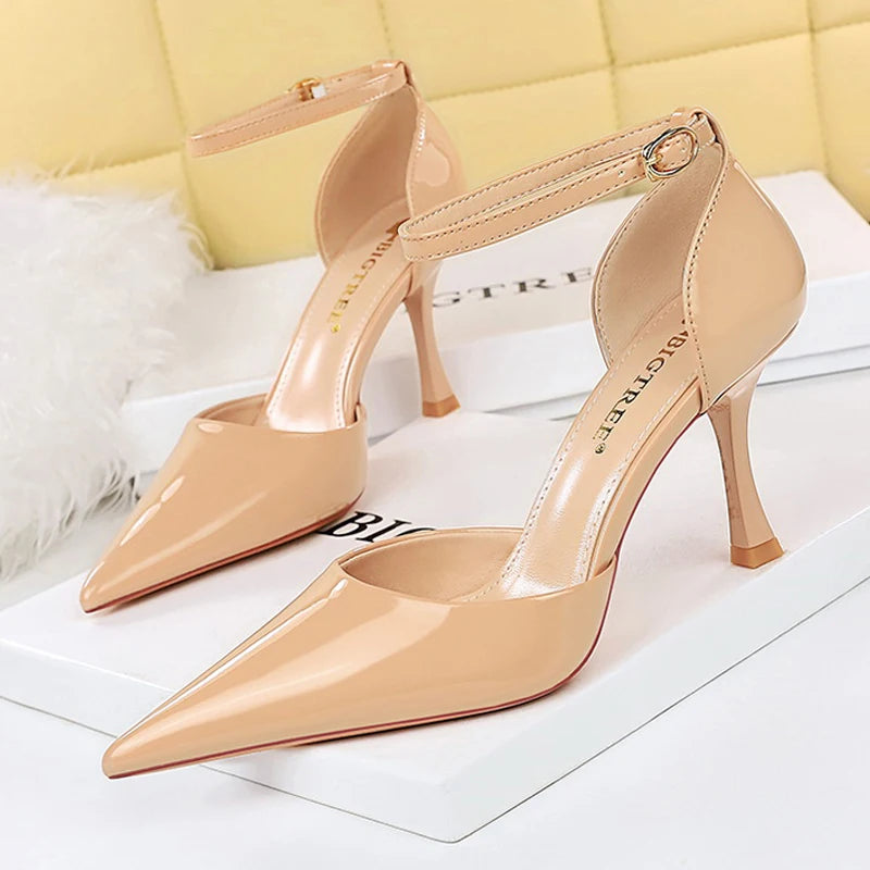 Soufree  -  Shoes Nude Heels Women Pumps Patent Leather High-heeled Shoes Luxury Banquet Shoes Summer Women High Heels Sandals 2024