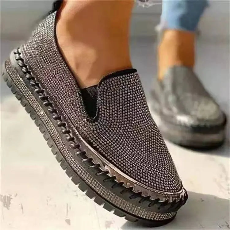 Soufree  -  Large Size Sports Board Shoes Sneakers Women Summer New Style Lace-free Rhinestone Thick Sole Casual Sports Shoes for Girls