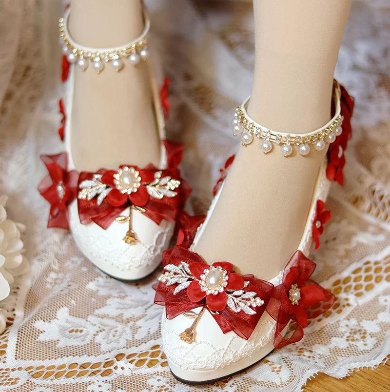 Soufree  -  Flower Wedding Lolita Shoes Handmade Original One Night Story Authentic Tea Party Princess Lo Shoes Customized Lolita High Heels