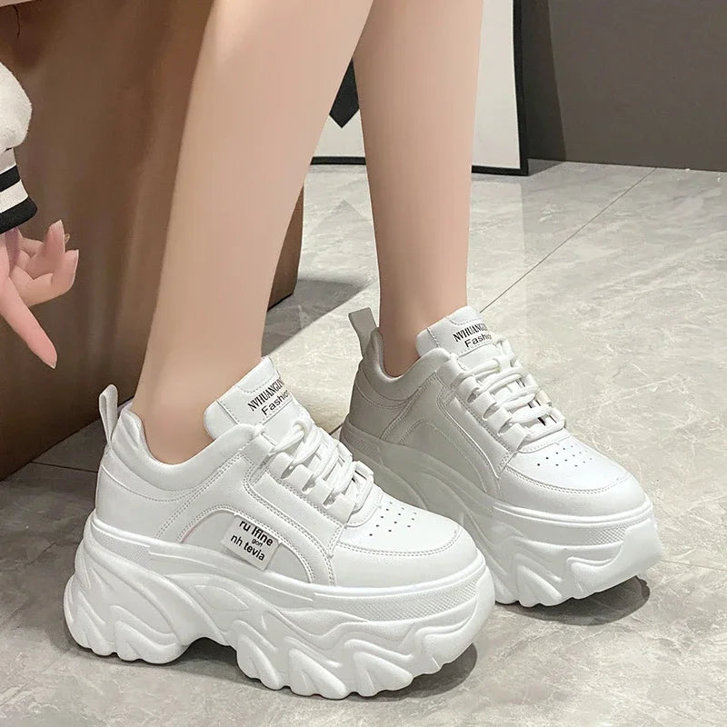 Soufree  -  Leather White Black Chunky Sneakers Women Light Spring Autumn Thick Bottom Casual Tennis Fashion PU Platform Sneakers Ladies