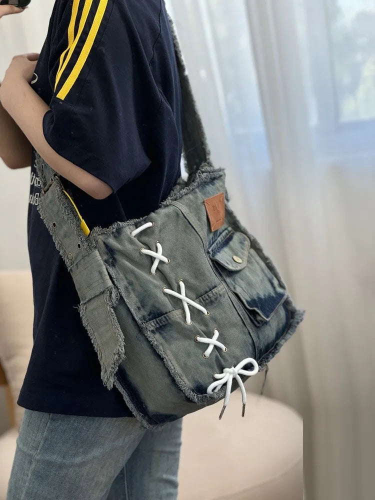 Soufree  -  Fashion Washed Denim Women Shoulder Bag Large Capacity Y2K female Crossbody Bags Soft Jeans Casual handbag Shopping Bag