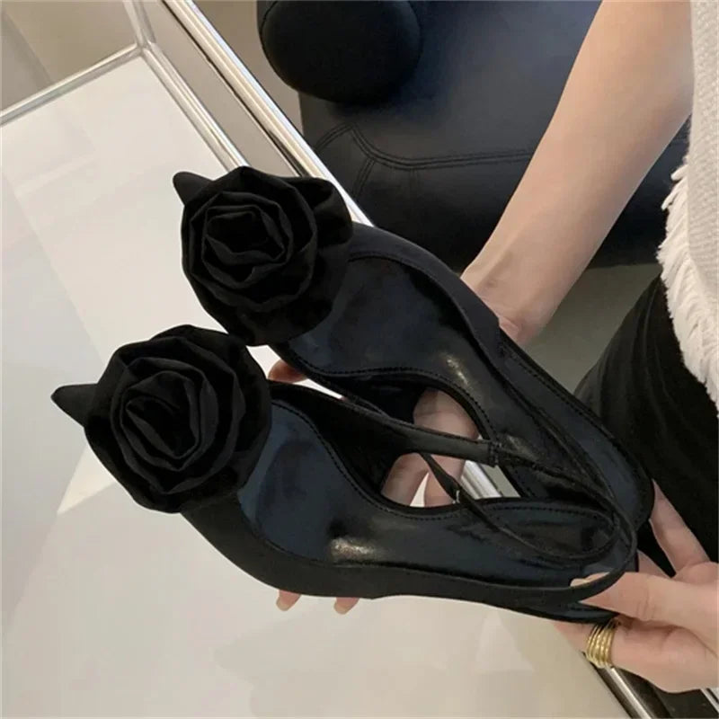 Soufree  -  Sweet Silk Slingback Pointed Toe Women Pumps Summer Fashion Flowers Design Sandals for Women Luxury Thin High Heels Party Shoes