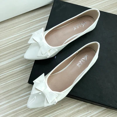 Soufree  -  Women Flats Wedding Shoes Pink Cherry Red Pointed Casual Shoes Female Summer Spring Slip on Bowknot Flat Heel Ballet Shoes 33-43