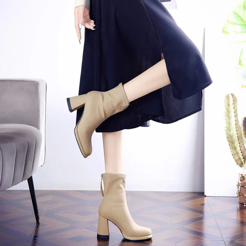 Soufree  -  Vintage Women Western Cowgirl Boots Casual Low Heel Shoes Autumn Winter Slip On Long Botas De Mujer