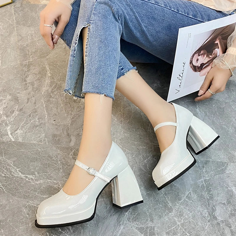 Soufree  -  Oxford Shoes Female Mary Janes Buckle Strap Hoof Super High Heels Round Toe Shoes Woman Summer Shoes Plus Size Zapatos Mujer