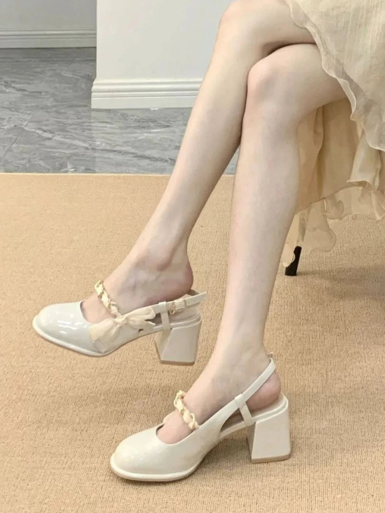 Soufree  -  Elegant Classic Round Toe Sandals Women Summer New French Niche High Heels Shoes Female White Chunky Mary Jane Single Shoes